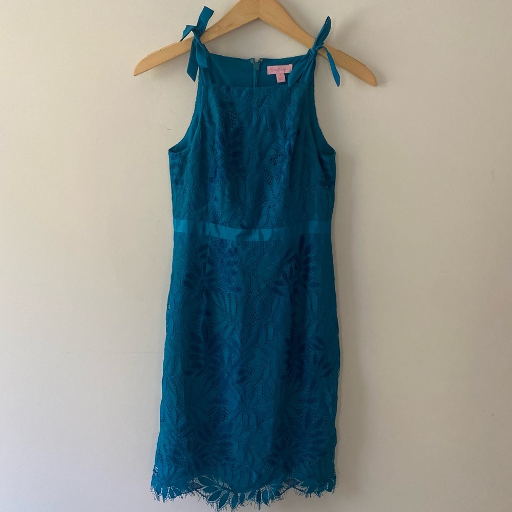 Lilly Pulitzer Kayleigh Lace Sheath Dress in Tidal Wave Fern Gallery Lace